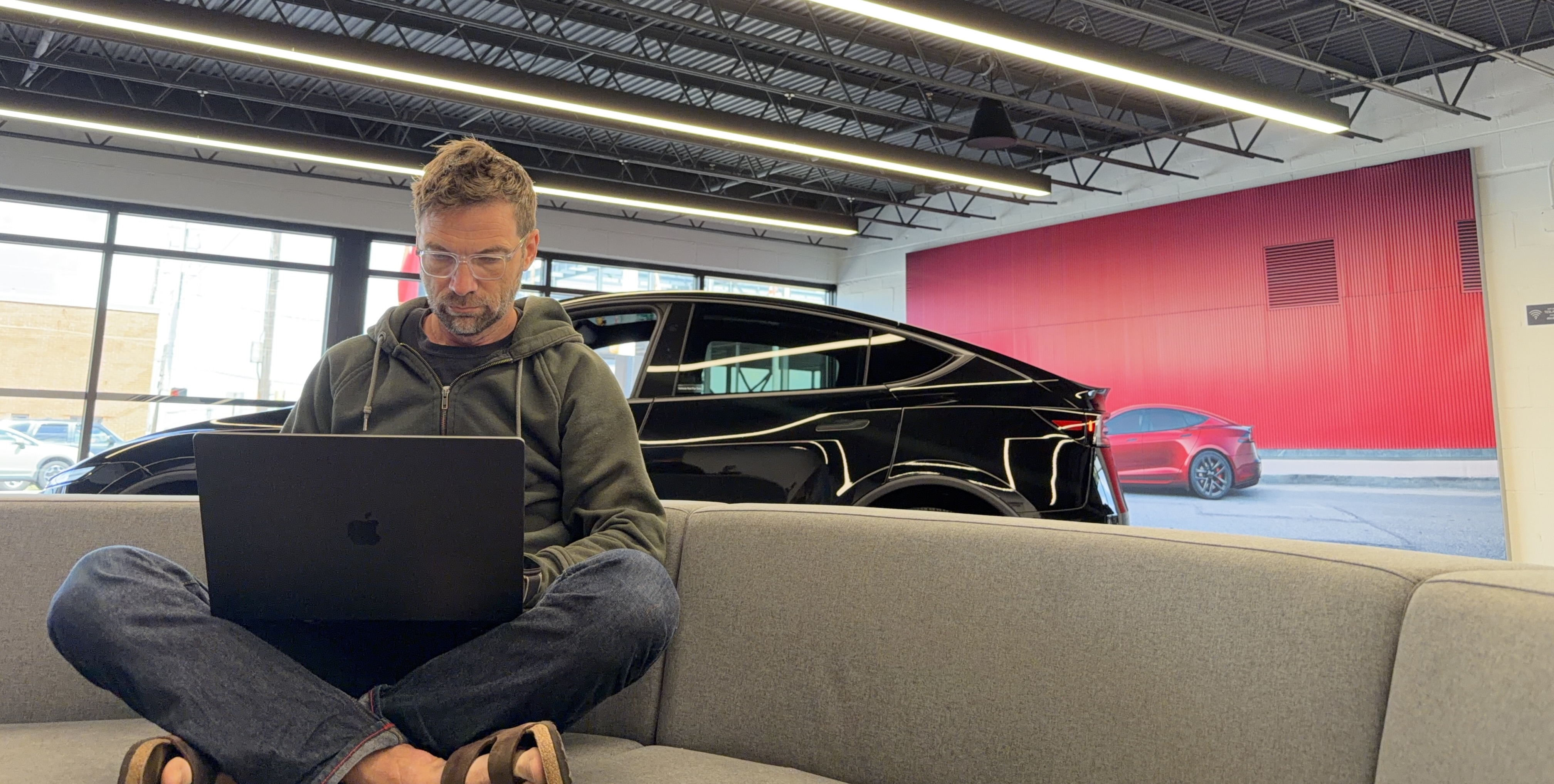 Doug at the Birmingham Tesla service center, where the 2200 idea arrived